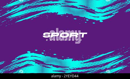 Abstract Sports Background with Blue and Purple Brush Texture and Halftone Effect. Grunge Background for Banner or Poster Design Stock Vector