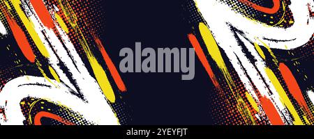 Abstract Sports Background with White, Orange, and Yellow Brush Texture and Halftone Effect. Grunge Background for Banner or Poster Design Stock Vector