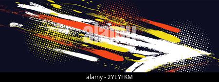Abstract Sports Background with White, Orange, and Yellow Brush Texture and Halftone Effect. Grunge Background for Banner or Poster Design Stock Vector