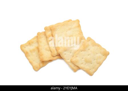 Delicious crackers isolated on white background. Top view Stock Photo