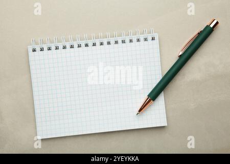 Notebooks and pen on light background, top view Stock Photo