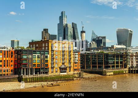 The financial district of the City of London seen from the Millennium Bridge. London, England, Europe Stock Photo