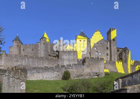 Cite de Carcassonne is a medieval citadel located in the French city of Carcassonne. Fortress Stock Photo