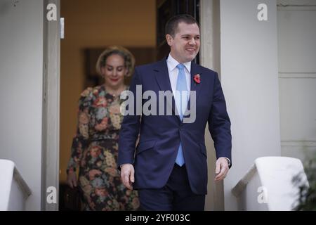 London, UK. 02nd Nov, 2024. Tory leadership candidate ROBERT JENRICK MP is seen leaving his home in Westminster with his wife Michal Berkner. Later today the Conservative Party will announce the result of the contest to replace Rishi Sunak as Conservative leader. Photo credit: Ben Cawthra/Sipa USA Credit: Sipa USA/Alamy Live News Stock Photo