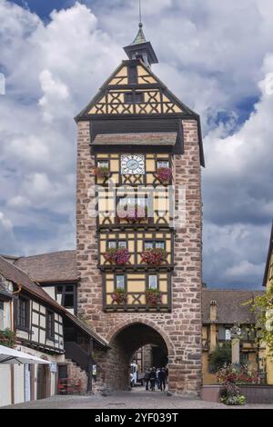 Historical Dolder Tower in Riquewihr, Alsace, France, Europe Stock Photo