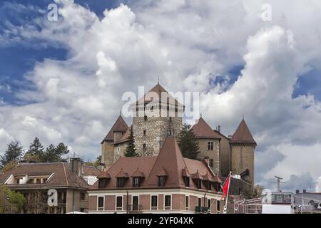 Chateau d'Annecy is a restored castle which dominates the old French town of Annecy Stock Photo