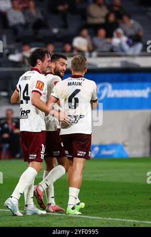 2nd November 2024;  CommBank Stadium, Sydney, NSW, Australia: A-League Football, Western Sydney Wanderers versus Adelaide United; Ayoubi of Adelaide United celebrates scoring form 0-2 in minute 21 Credit: Action Plus Sports Images/Alamy Live News Stock Photo