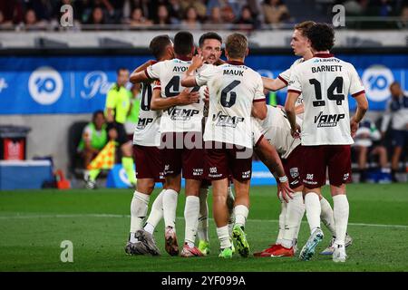 2nd November 2024;  CommBank Stadium, Sydney, NSW, Australia: A-League Football, Western Sydney Wanderers versus Adelaide United; Ayoubi of Adelaide United celebrates scoring form 0-2 in minute 21 Credit: Action Plus Sports Images/Alamy Live News Stock Photo