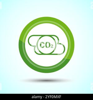 Carbon dioxide icon design illustration, Reduce co2 gas icon, Blue Color Round Button Design Stock Vector