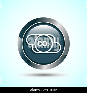 Carbon dioxide icon design illustration, Reduce co2 gas icon, Blue Color Round Button Design Stock Vector
