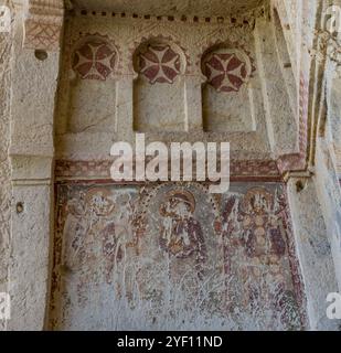 Cave Churches at Goreme Open Air Museum in Rose Valley Cappadocia, Turkey. Stock Photo