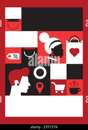 Black Friday shopping poster empty template in a bright modern style. Banner for bargain shopping and good service, promotion, online retailing discou Stock Vector