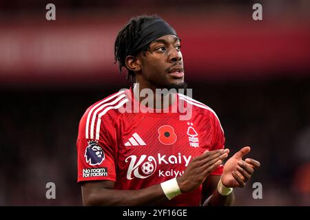 Anthony Elanga of Nottingham Forest applauds his teams supporters ...