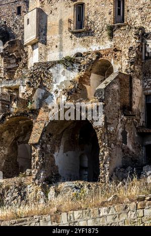 Abandoned ruins of the ghost town of Craco. A city abandoned due to an earthquake in the late 20th century. Province of Matera, Basilicata, Italy Stock Photo