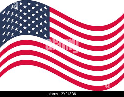 Vector illustration of the waving American flag. The flag is rectangular and features three horizontal stripes in red, white, and blue colors from top Stock Vector