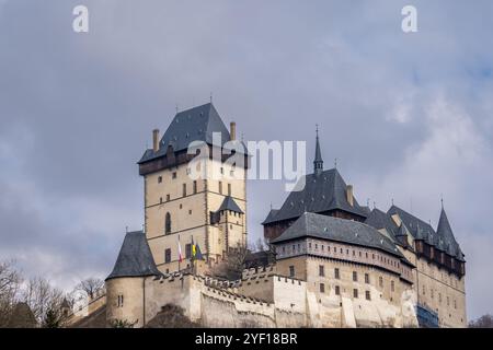 Karlštejn Castle - gothic castle in Bohemia, Czech Republic founded in 1348 by King Charles IV. Burg Karlstein. Stock Photo