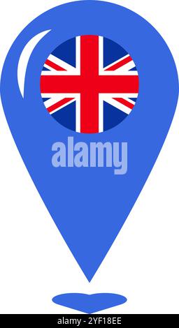 A vibrant vector illustration of a location pin a cartoon style. The United Kingdom clip art element. English language, the UK culture, history, event Stock Vector