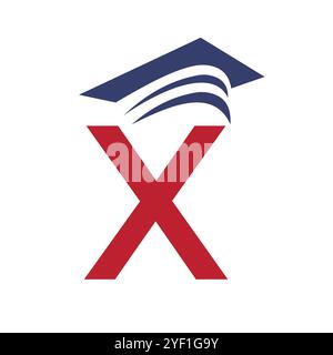 Letter X Education Logo Concept With Graduation Hat. Education Hat Symbol Vector Stock Vector