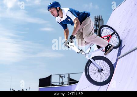 Rim Nakamura (JPN) competes in the Cycling BMX Freestyle Men's Park Final Stock Photo