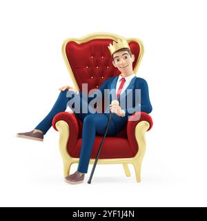 3d cartoon businessman sitting in throne, illustration isolated on white background Stock Photo