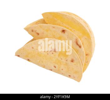 empty tortillas, thin wheat flat bread isolated on white background with clipping path, corn tortilla for prepared mexican food taco Stock Photo