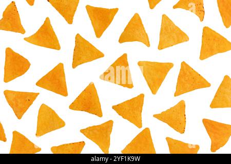 corn nachos chips isolated on white background, pattern of mexican food Stock Photo