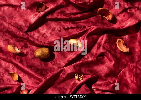 Dark red silk texture. Closeup Stock Photo