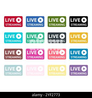 Set of Live streaming icon, stream button design, web player vector illustration . Stock Vector