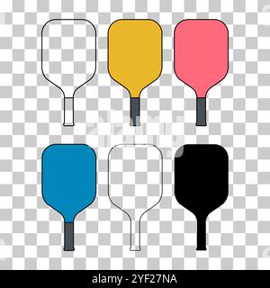 Set of Pickleball racket sport, indoor paddle icon, web flat symbol vector . Stock Vector