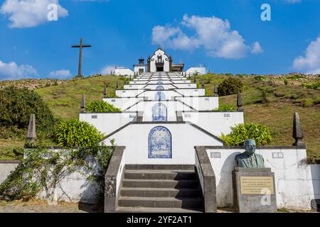 The Ermida de Nossa Senhora da Paz is a charming chapel perched on a hilltop on São Miguel Island in the Azores, offering stunning panoramic views of Stock Photo