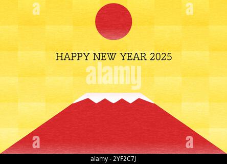 New Year's card for the year of the Snake 2025, Red Fuji and the first sunrise of the year, Vector Illustration Stock Vector