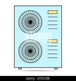 Heat pump air source shadow icon, cooling electric system machine, cool web vector illustration . Stock Vector