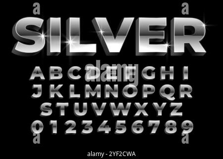 shiny silver alphabets and numbers set text effect design Stock Vector ...