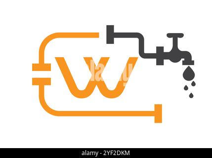 Letter W Plumber Logo Design Vector Template Concept With Pipe And Water Symbol Stock Vector