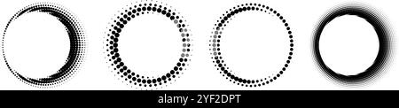 Various styles of circular patterns created with black and white dot designs. Vector illustration Stock Vector