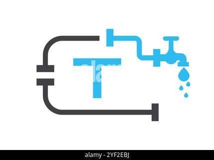 Letter T Plumber Logo Design Vector Template Concept With Pipe And Water Symbol Stock Vector