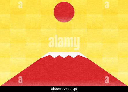 New Year's card for the year of the Snake 2025, Red Fuji and the first sunrise of the year, Vector Illustration Stock Vector
