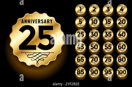 golden anniversary label and emblems logotype set Stock Vector