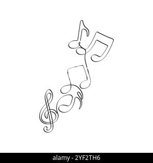 Music notes. One line art. Musical symbol. Hand drawn vector illustration. Stock Vector