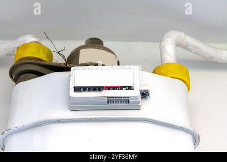 Device that measures the amount of electric energy consumed by a residence Stock Photo