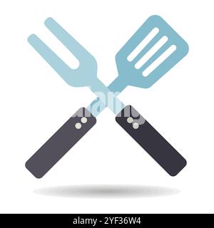 Big fork and spatula vector icon. Kitchen appliance. Graph symbol for cooking web site design, logo, app, UI Stock Vector