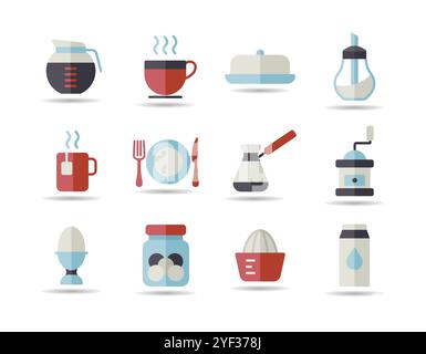 Breakfast and kitchen vector isolated icon set. Graph symbol for cooking web site and apps design, logo, app, UI Stock Vector