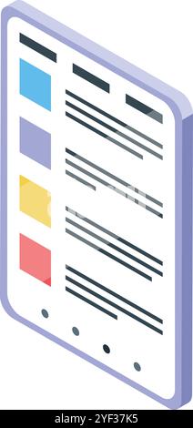 Modern tablet displaying checklist with colorful markers, enhancing productivity and organization in isometric perspective Stock Vector