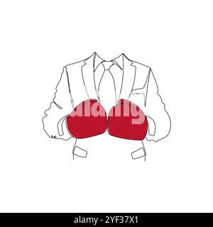 Businessmen in boxing gloves. One line art. Business character wearing red boxing gloves. Business, competition concept. Vector illustration Stock Vector