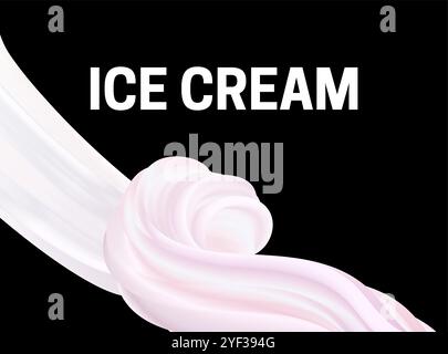 White Ice Cream Text Abstract Wave 3D Isolated Splash Illustration on Black Background Stock Vector