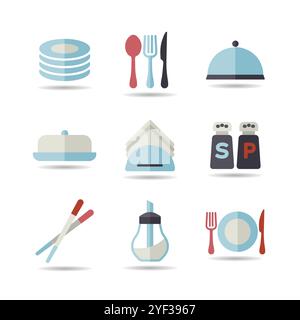 Restaurant vector isolated icon set. Serving food sign. Graph symbol for cooking web site and apps design, logo, app, UI Stock Vector