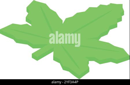 Green maple leaf rotating slowly, showcasing its intricate venation and lobes in a detailed isometric view Stock Vector
