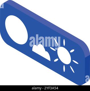 Day night switch button showing sun and moon with cloud isometric icon represents changing between light and dark modes Stock Vector
