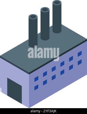 Processing plant with three chimneys emitting smoke, depicted in isometric view, symbolizing industrial activity Stock Vector