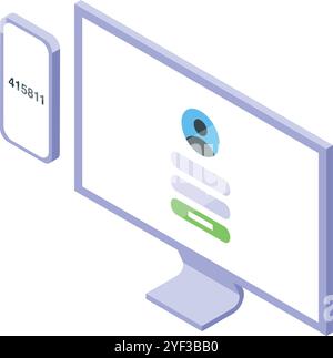 Two factor authentication process using a smartphone and computer, enhancing online security and protecting user accounts Stock Vector